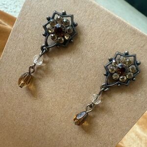 Michal Negrin Brown and Gold Dangle Earrings
